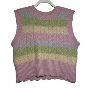 Zara Medium Pastel Striped Knit Sweater Vest Alpaca Wool Soft Girl Cottagecore